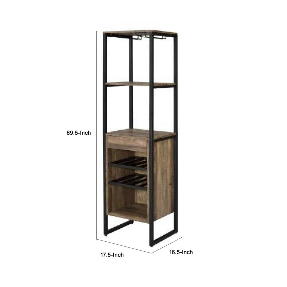 Nery Wine Rack with 1 Drawer & 3 Shelves | 70" | Weathered Oak Brown