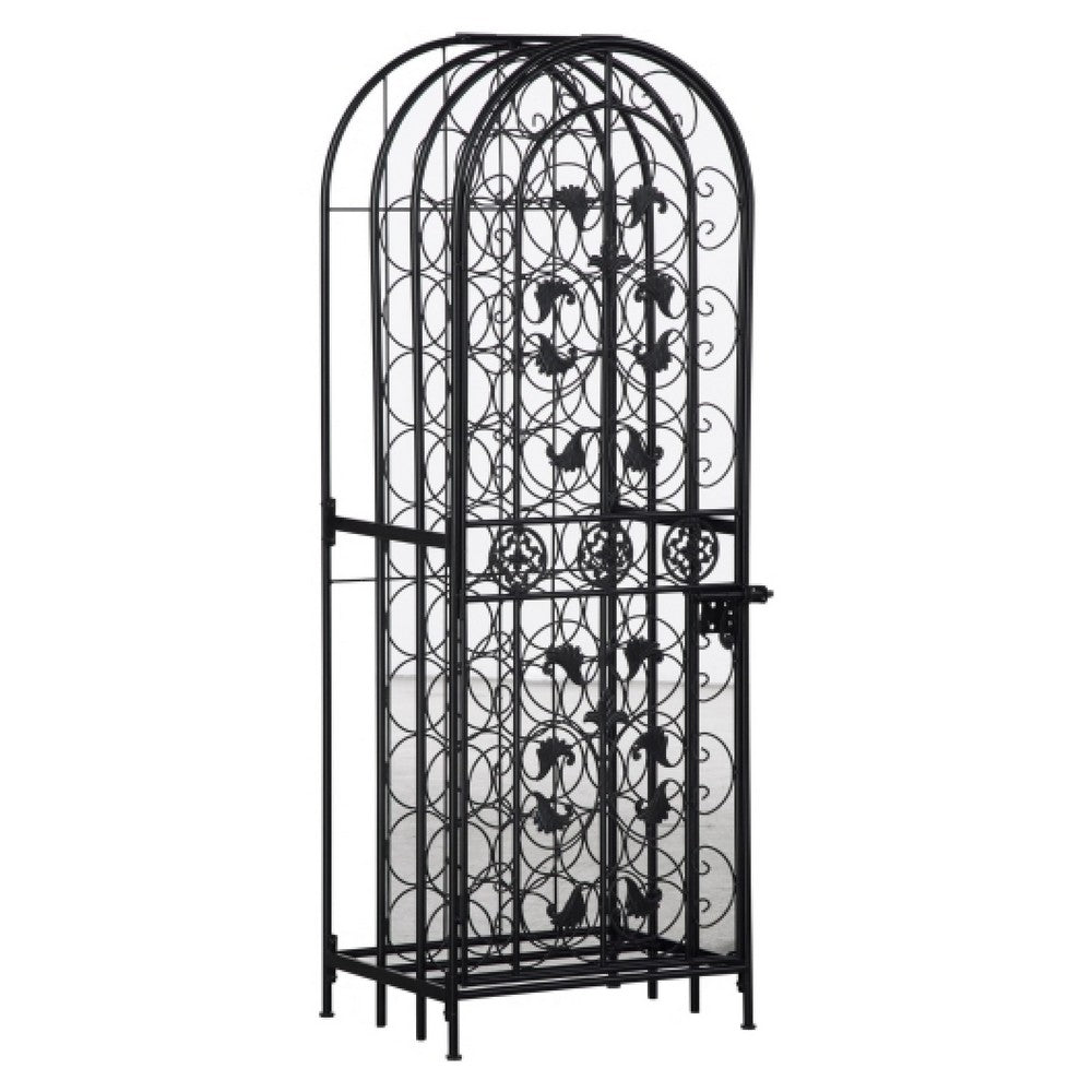 Homy Tall Wine Rack Cabinet w Lock | Holds 45 Bottles | Black Wrought Iron