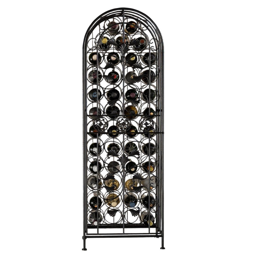 Homy Tall Wine Rack Cabinet w Lock | Holds 45 Bottles | Black Wrought Iron