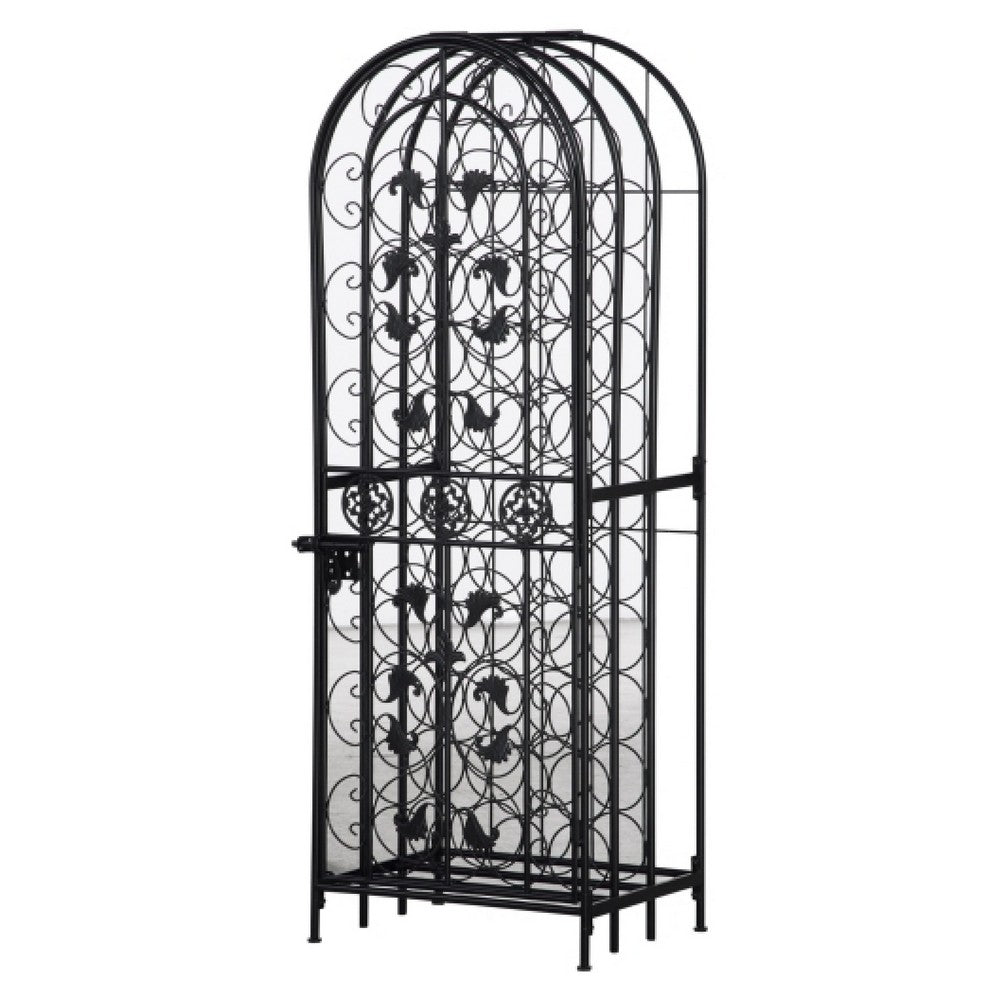 Homy Tall Wine Rack Cabinet w Lock | Holds 45 Bottles | Black Wrought Iron