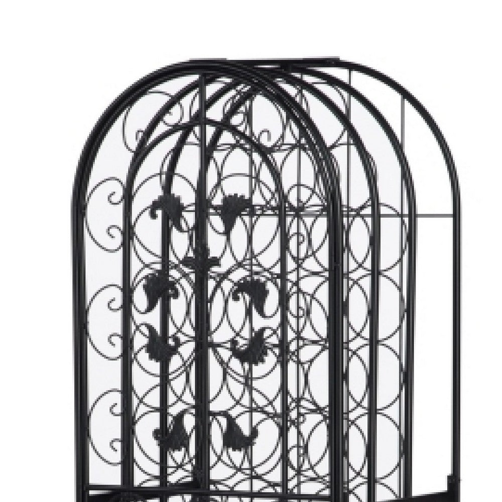 Homy Tall Wine Rack Cabinet w Lock | Holds 45 Bottles | Black Wrought Iron