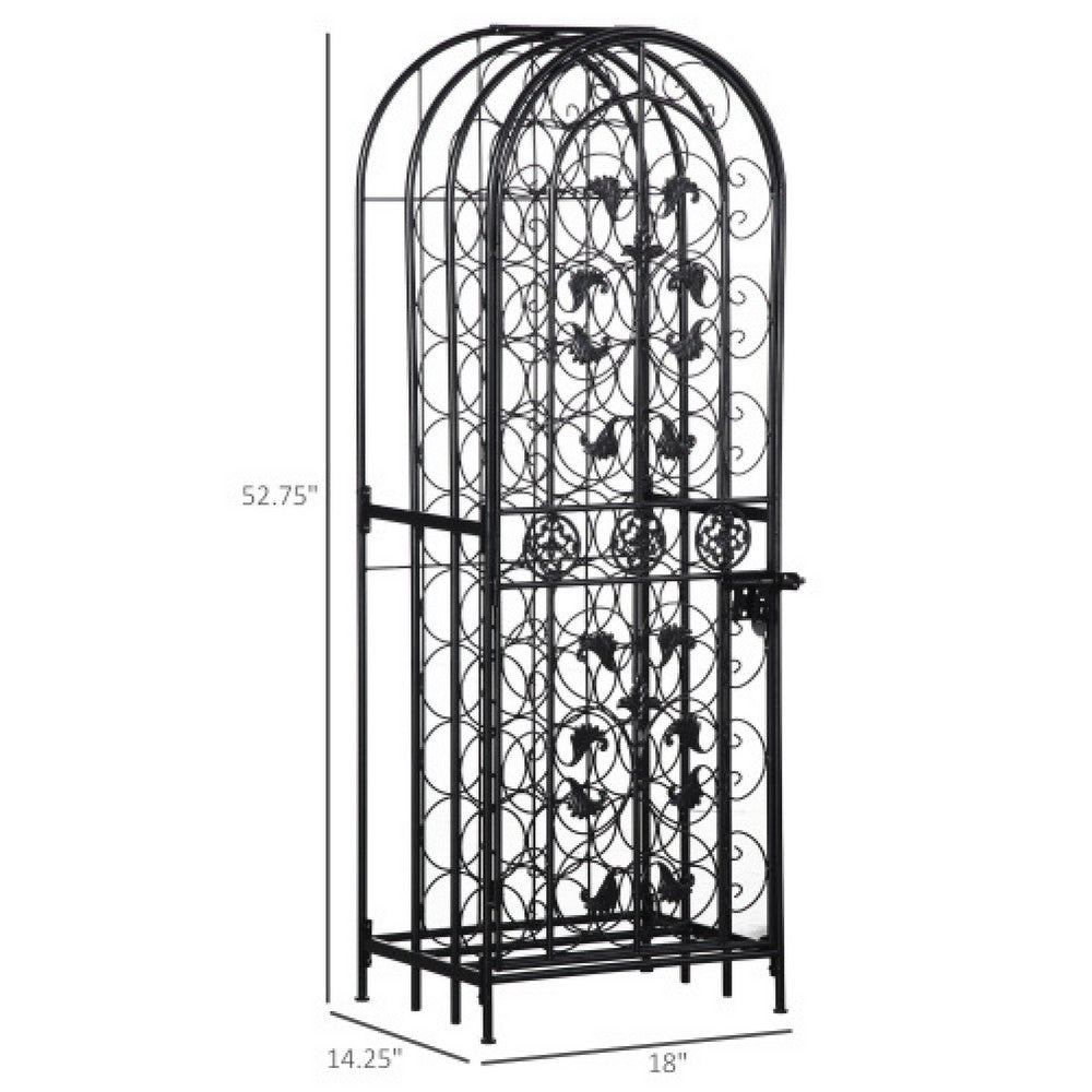 Homy Tall Wine Rack Cabinet w Lock | Holds 45 Bottles | Black Wrought Iron