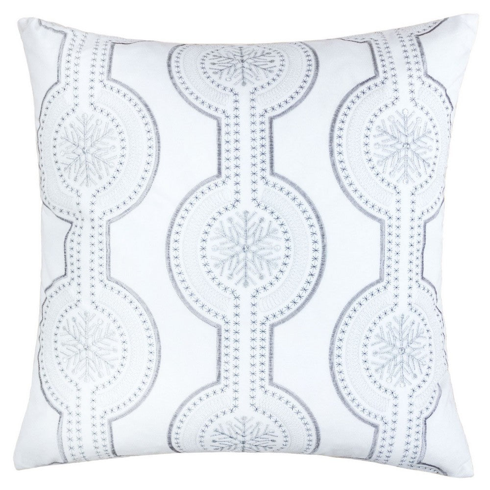 Zey Throw Pillow Cover | Snowflake Embroidered White Velvet | 20" Square