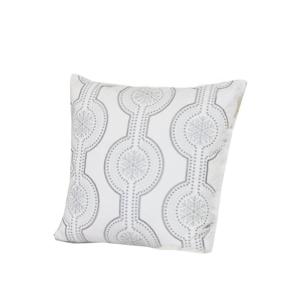 Zey Throw Pillow Cover | Snowflake Embroidered White Velvet | 20" Square