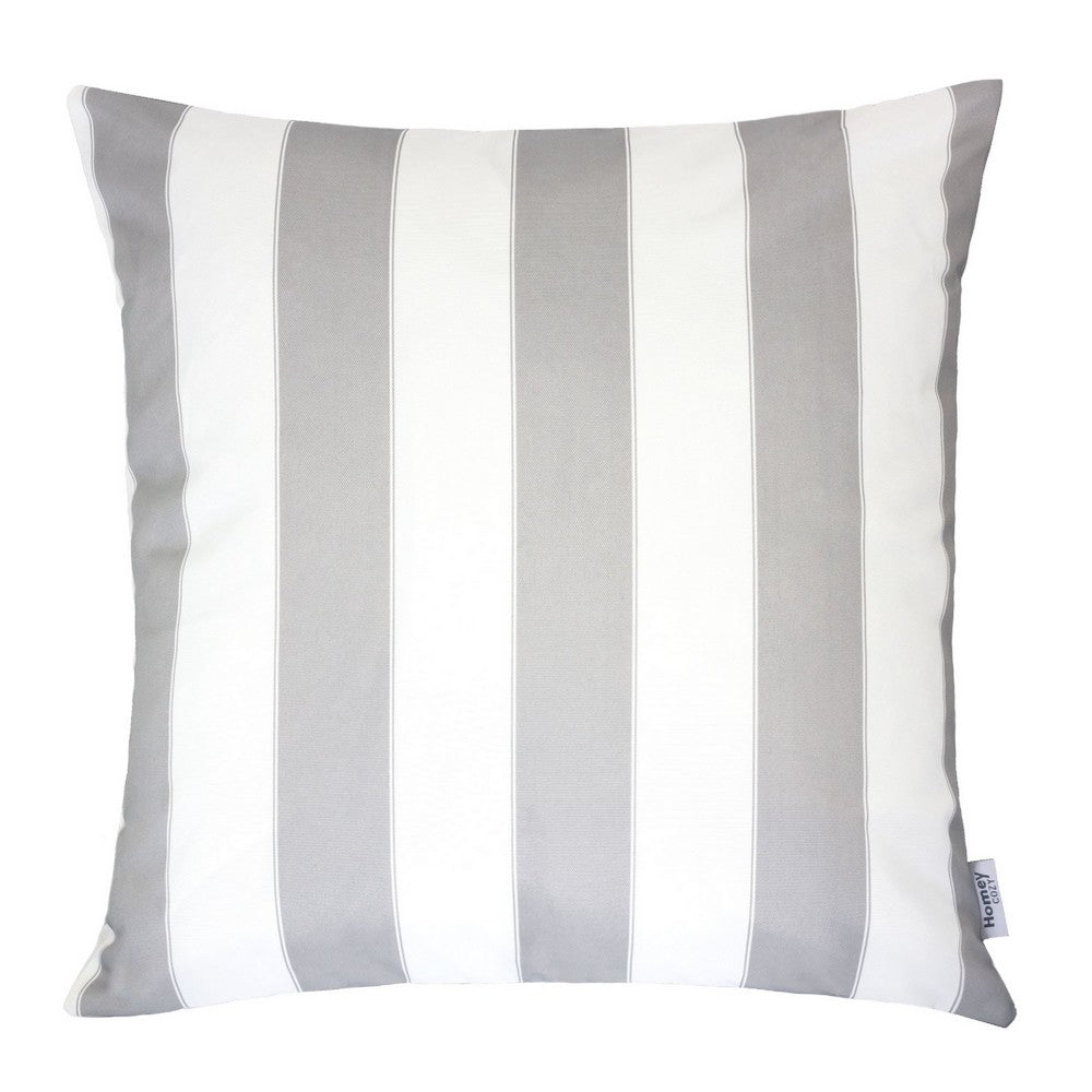 Keo Outdoor Throw Pillow Cover | Silver White Wide Stripes | 20" Square