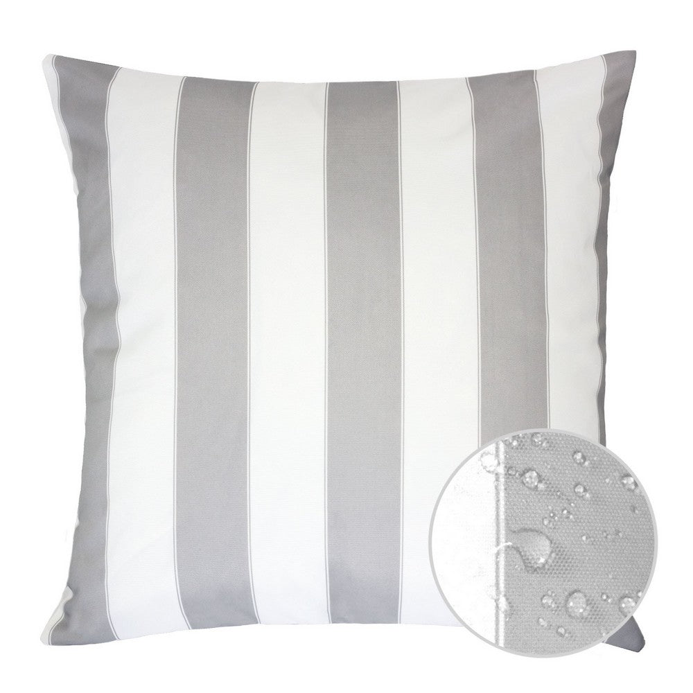 Keo Outdoor Throw Pillow Cover | Silver White Wide Stripes | 20" Square