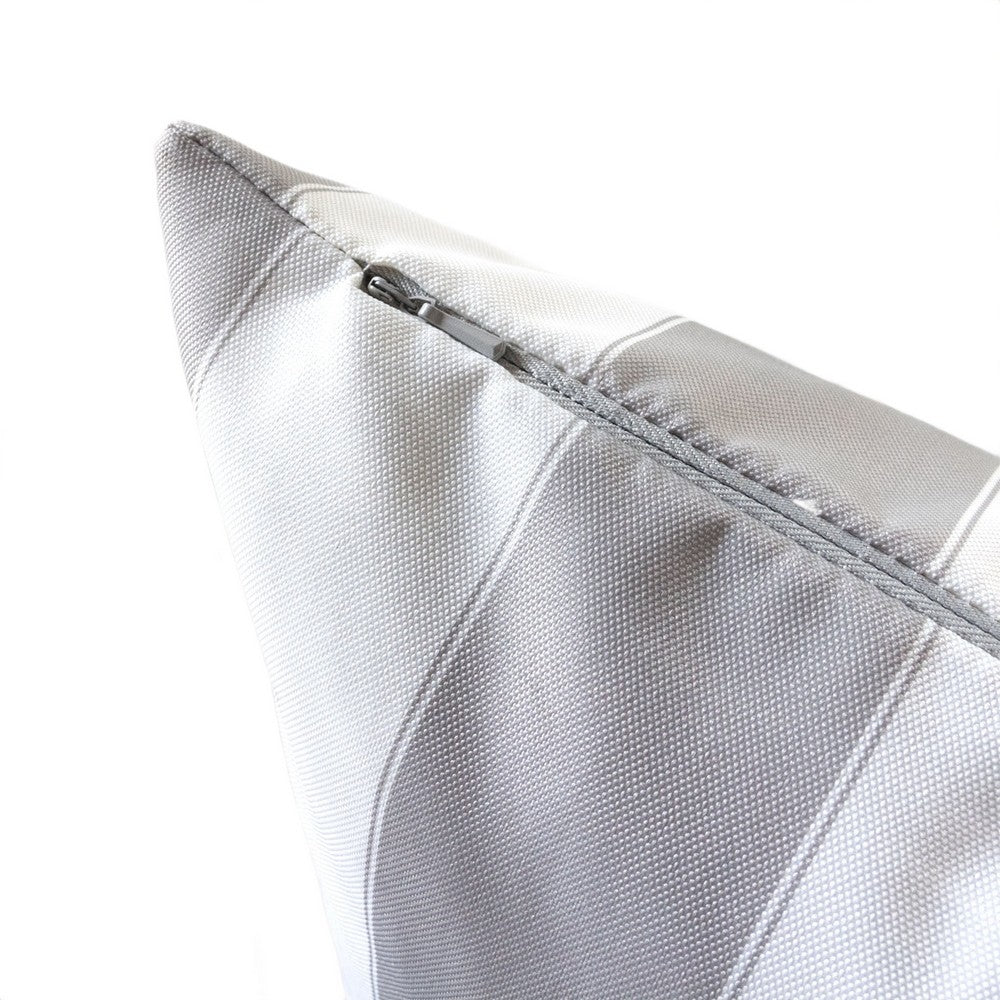 Keo Outdoor Throw Pillow Cover | Silver White Wide Stripes | 20" Square