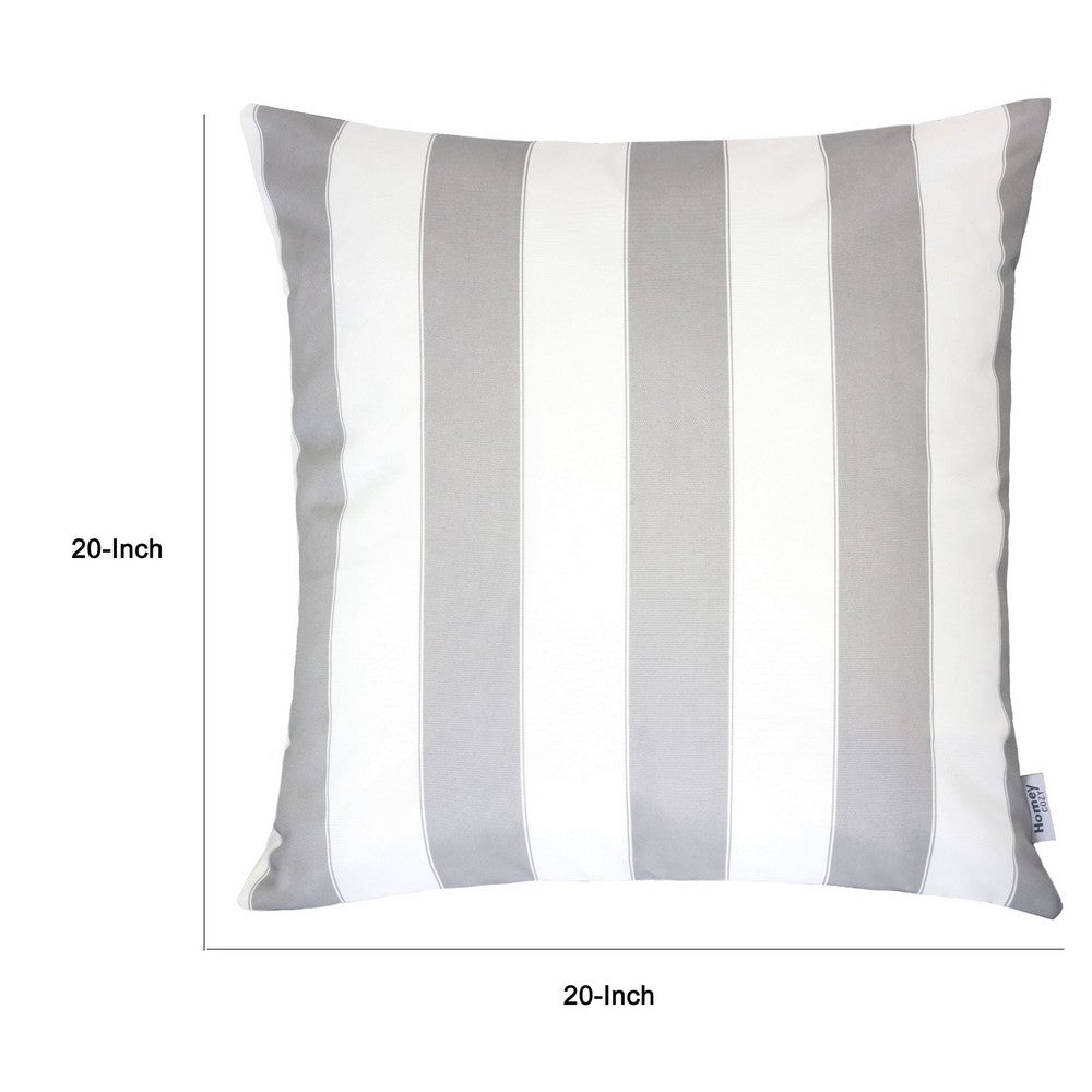 Keo Outdoor Throw Pillow Cover | Silver White Wide Stripes | 20" Square