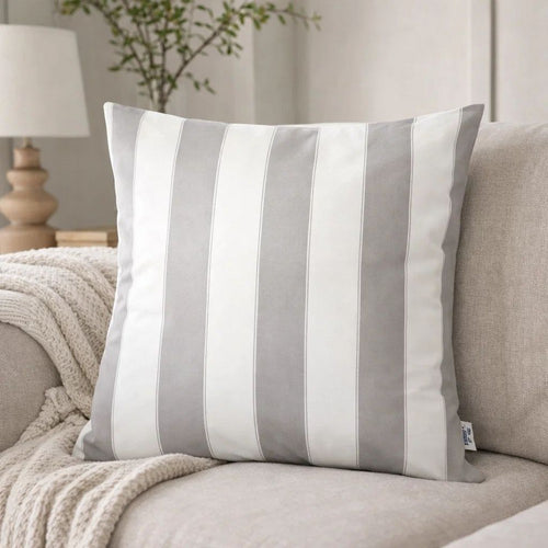 Keo Outdoor Throw Pillow Cover | Silver White Wide Stripes | 20" Square