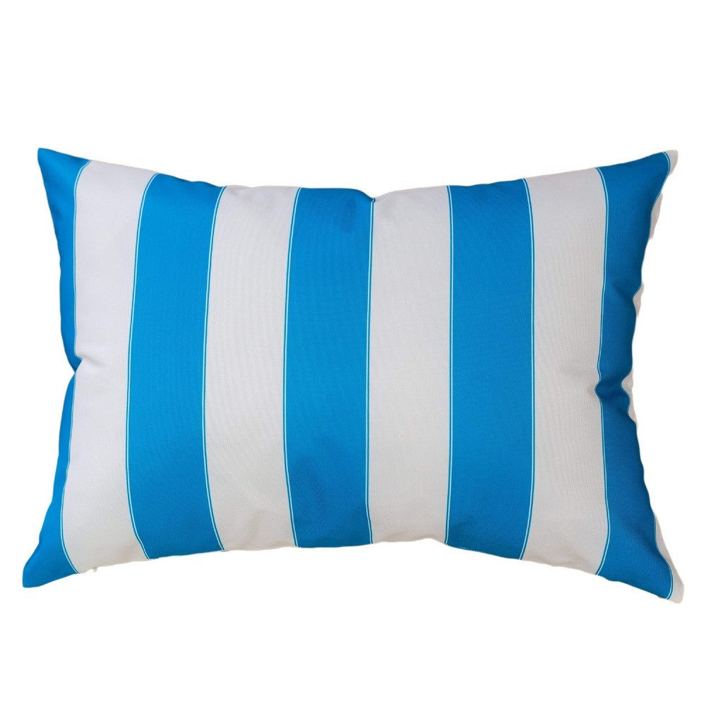 Keo Outdoor Lumbar Throw Pillow Cover | Blue & White Wide Stripes | 14x20