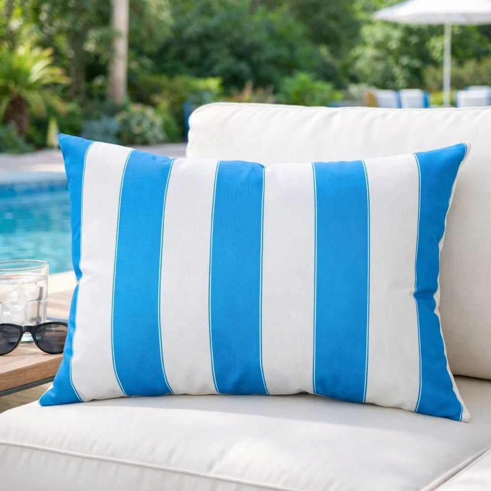Keo Outdoor Lumbar Throw Pillow Cover | Blue & White Wide Stripes | 14x20
