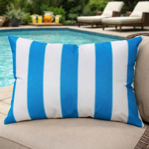 Keo Outdoor Lumbar Throw Pillow Cover | Blue & White Wide Stripes | 14x20