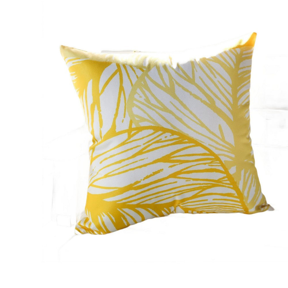 Gey Throw Pillow Cover | Outdoor Yellow & White Leaf Pattern 20" Square