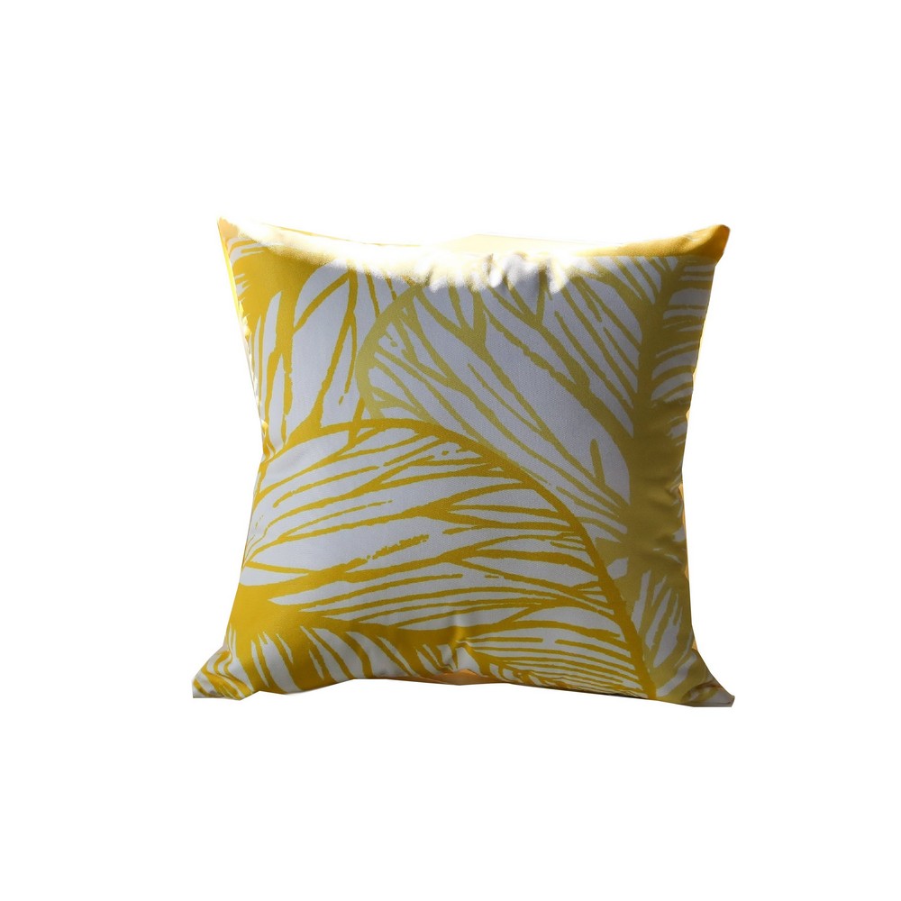 Gey Throw Pillow Cover | Outdoor Yellow & White Leaf Pattern 20" Square