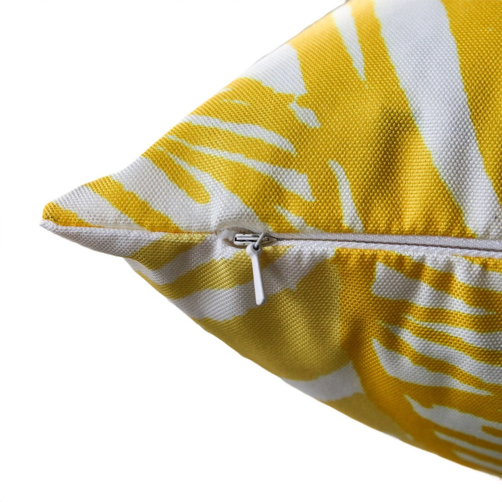 Gey Throw Pillow Cover | Outdoor Yellow & White Leaf Pattern 20" Square