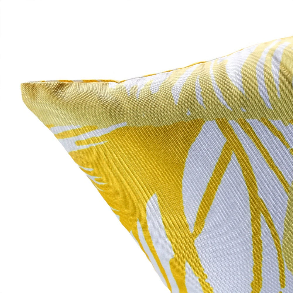 Gey Throw Pillow Cover | Outdoor Yellow & White Leaf Pattern 20" Square
