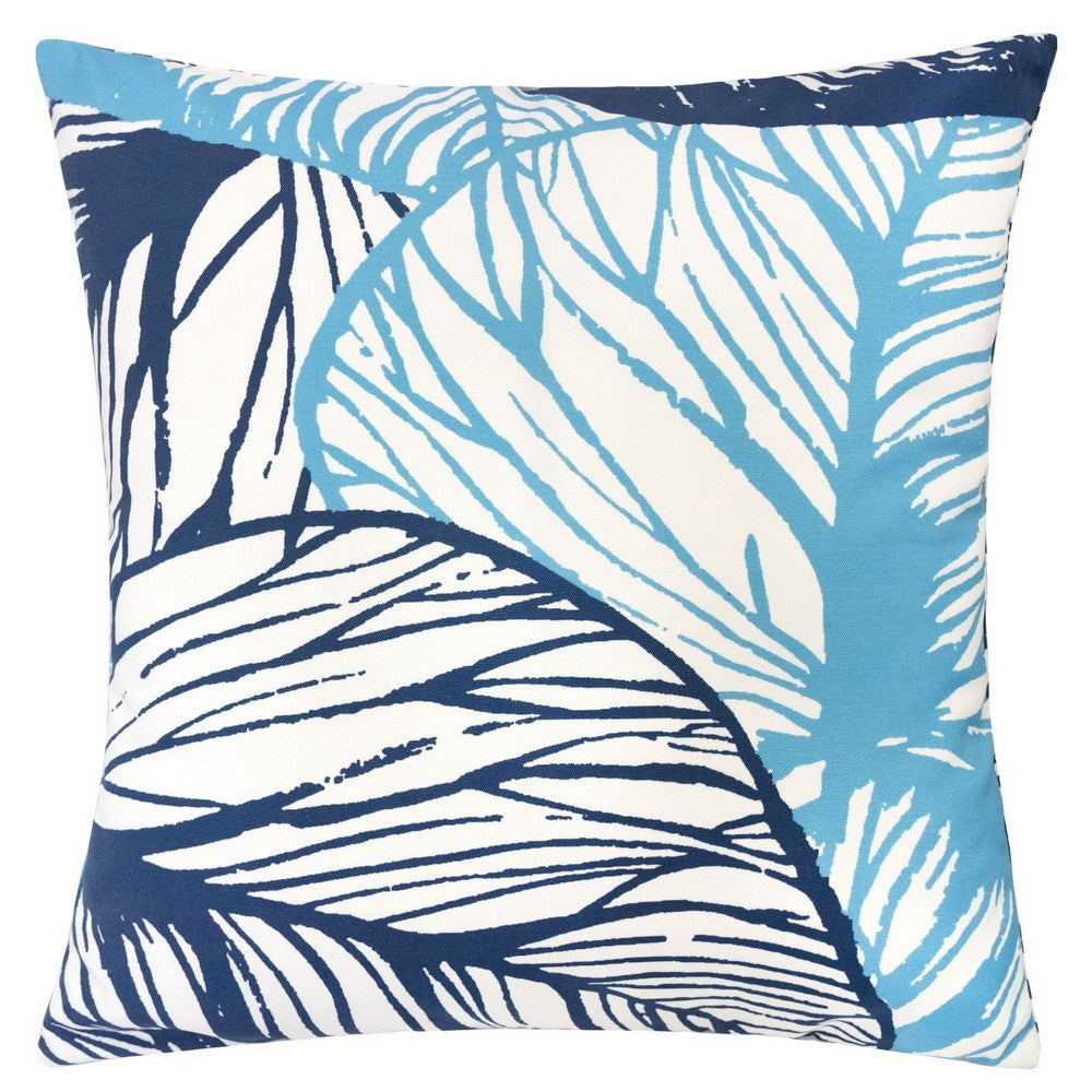 Gey Outdoor Throw Pillow Cover | Blue White Leaf Vein Pattern | 20" Square