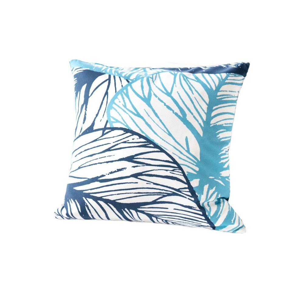 Gey Outdoor Throw Pillow Cover | Blue White Leaf Vein Pattern | 20" Square