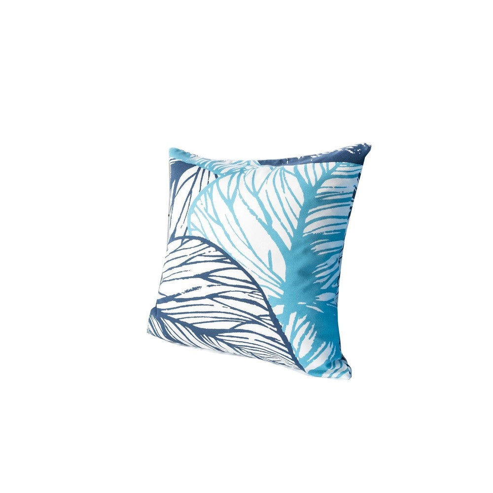 Gey Outdoor Throw Pillow Cover | Blue White Leaf Vein Pattern | 20" Square