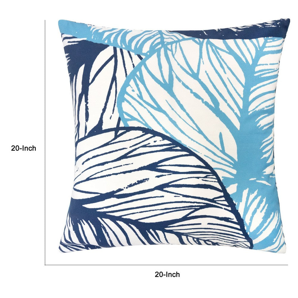 Gey Outdoor Throw Pillow Cover | Blue White Leaf Vein Pattern | 20" Square