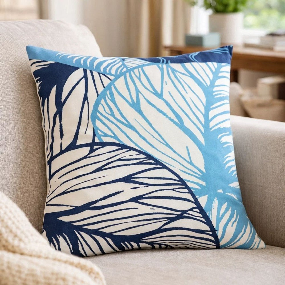 Gey Outdoor Throw Pillow Cover | Blue White Leaf Vein Pattern | 20" Square