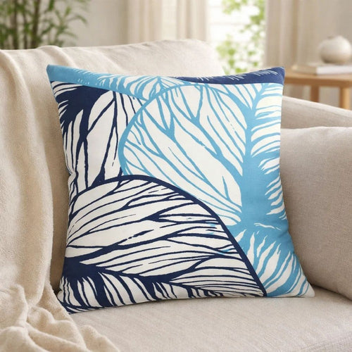 Gey Outdoor Throw Pillow Cover | Blue White Leaf Vein Pattern | 20" Square
