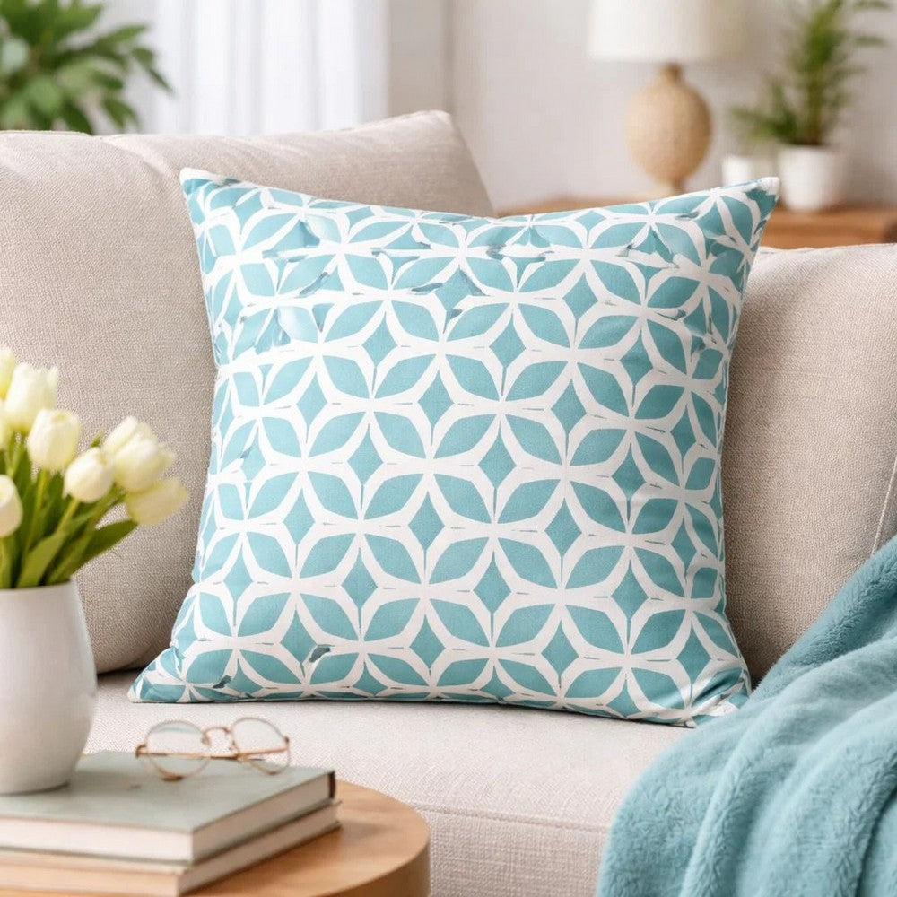 Outdoor Indoor Throw Pillow Cover | Aqua Blue Crystal Pattern 20" Square