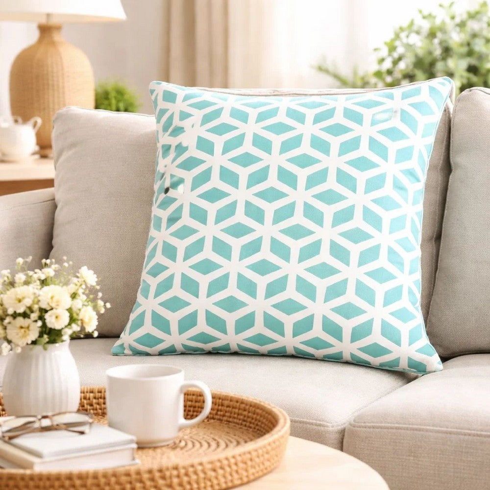 Outdoor Indoor Throw Pillow Cover | Aqua Blue Crystal Pattern 20" Square
