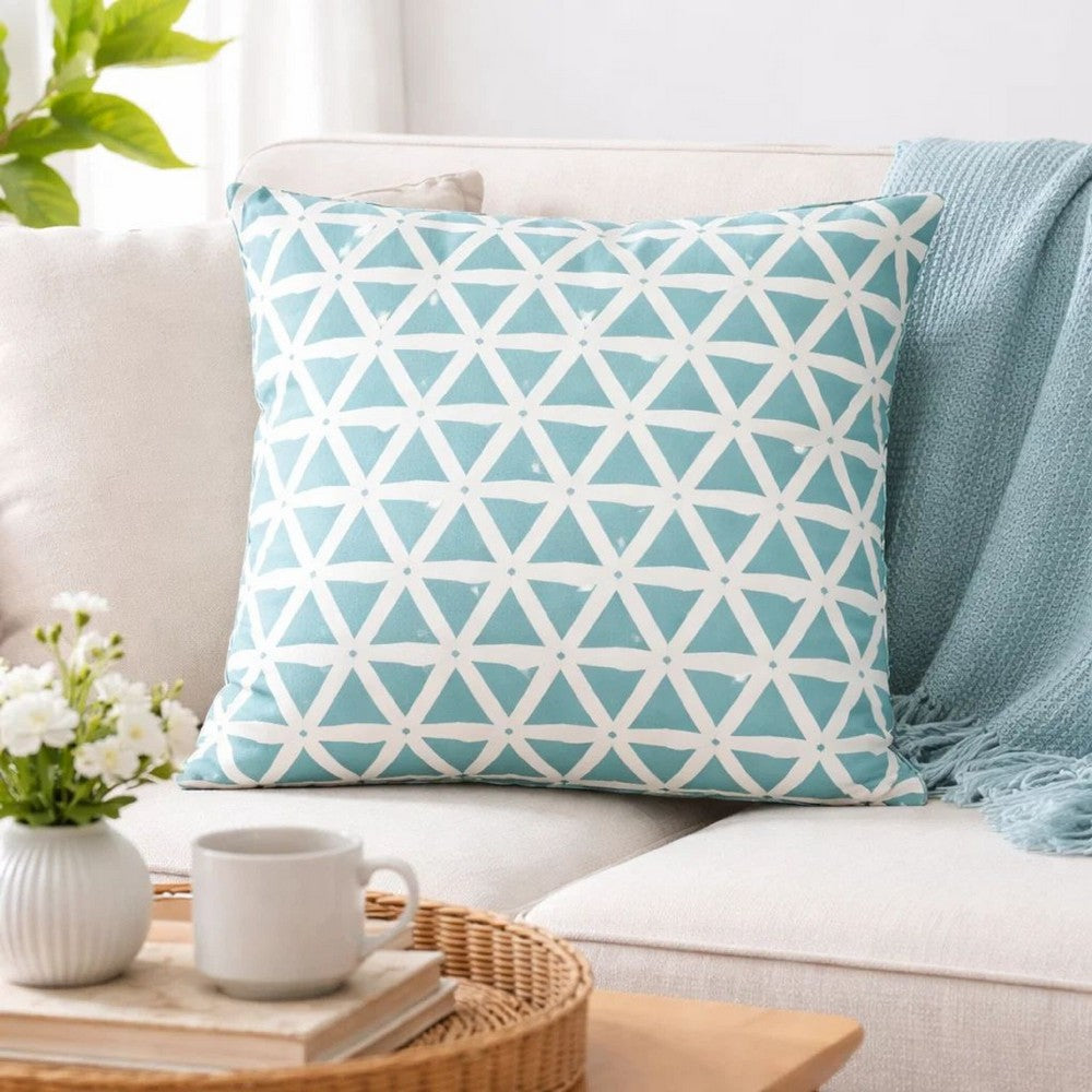 Outdoor Indoor Throw Pillow Cover | Aqua Blue Crystal Pattern 20" Square