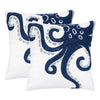 Modern Throw Pillow Cover | Blue White Octopus Design | Cotton 20" Square