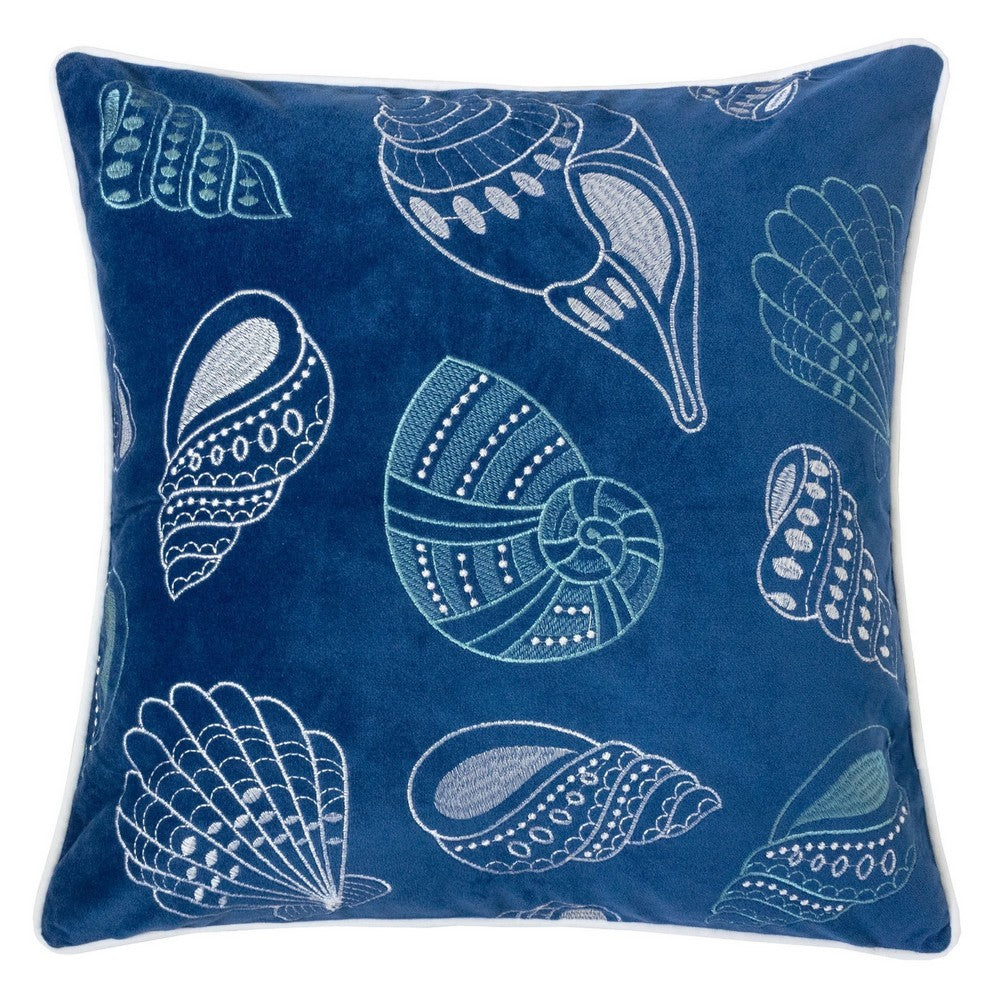 Coastal Shell Design Throw Pillow Cover | Indigo Velvet | 20" Square