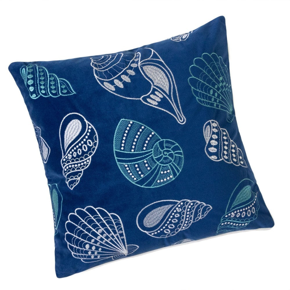 Coastal Shell Design Throw Pillow Cover | Indigo Velvet | 20" Square