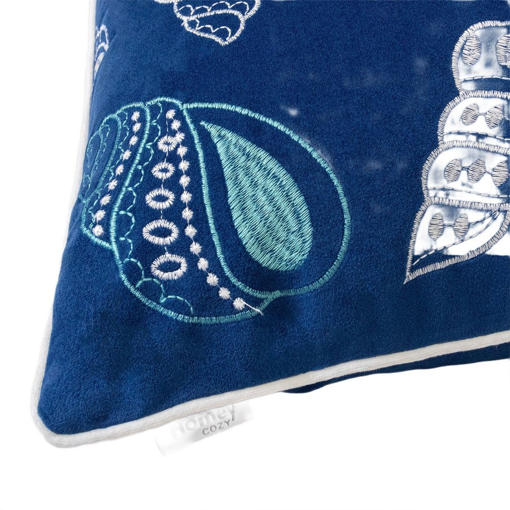 Coastal Shell Design Throw Pillow Cover | Indigo Velvet | 20" Square