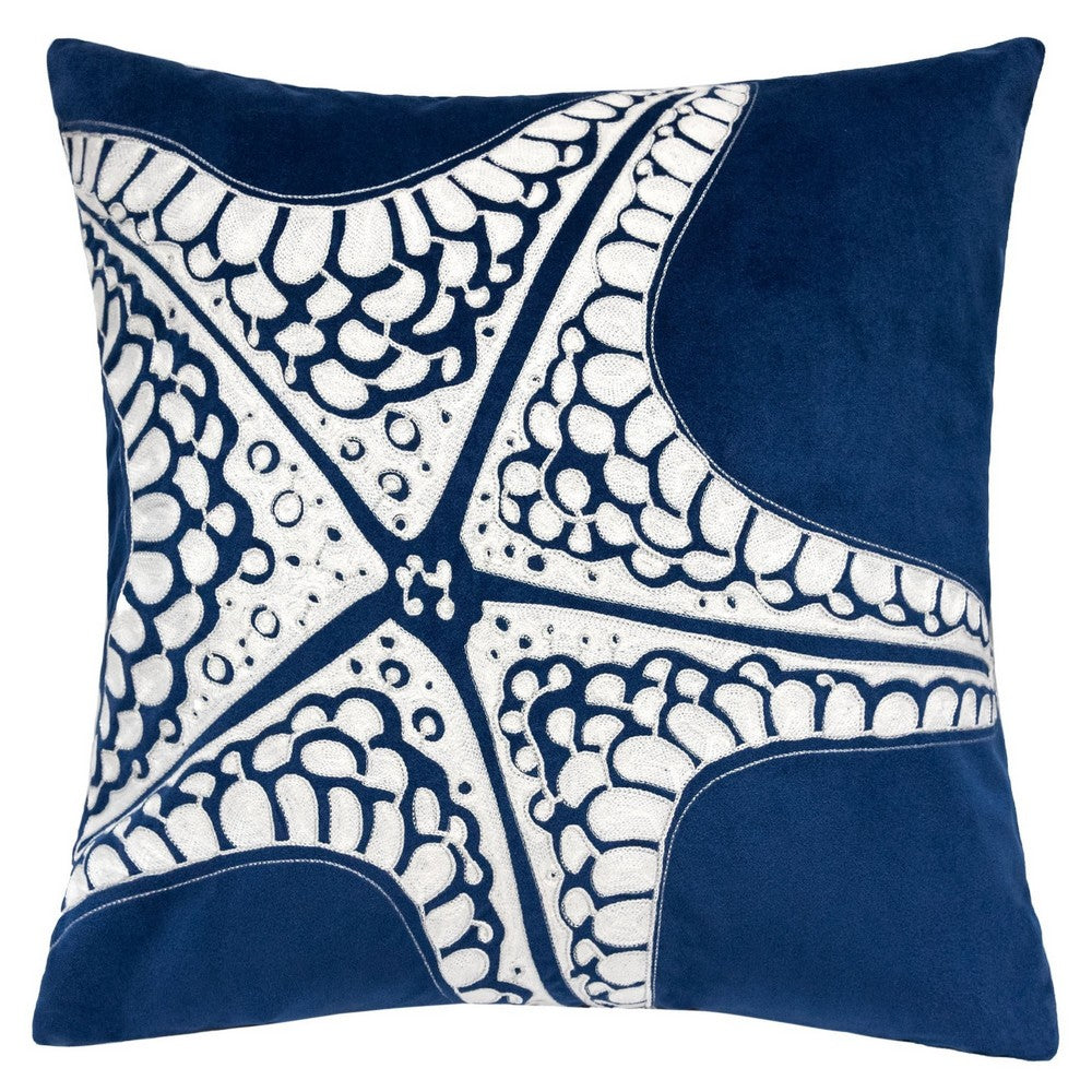Throw Pillow Cover | Starfish Design | Coastal Indigo Velvet 20" Square