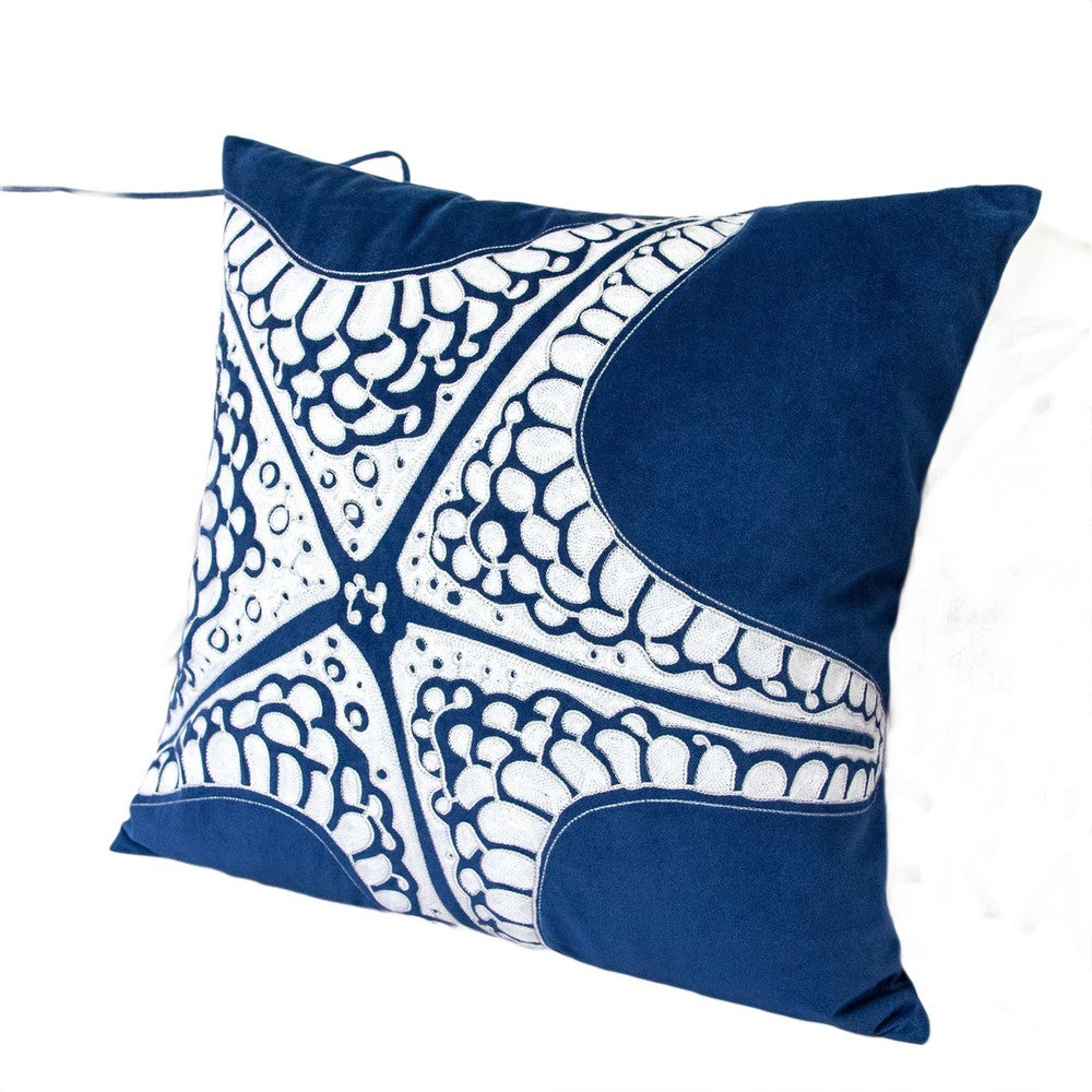 Throw Pillow Cover | Starfish Design | Coastal Indigo Velvet 20" Square