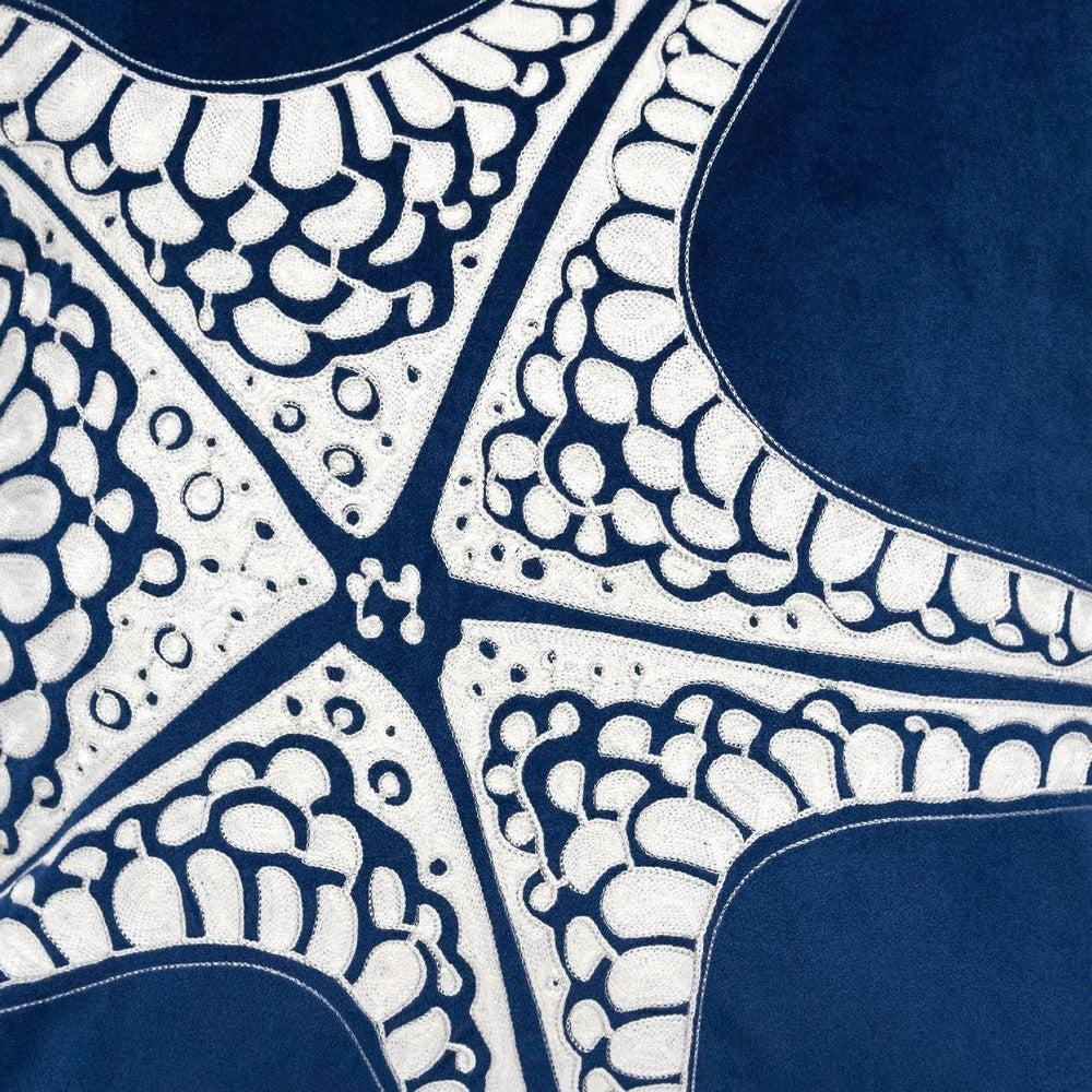 Throw Pillow Cover | Starfish Design | Coastal Indigo Velvet 20" Square