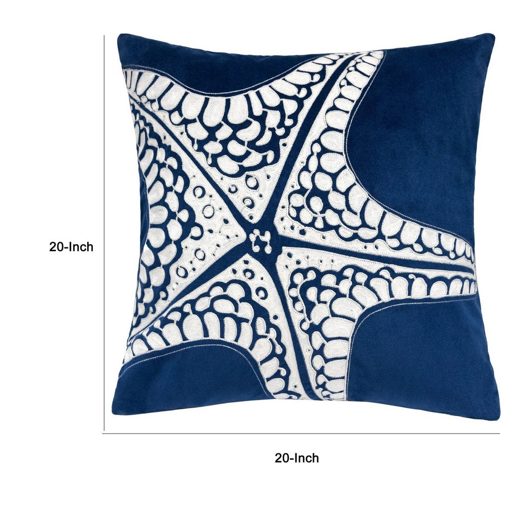 Throw Pillow Cover | Starfish Design | Coastal Indigo Velvet 20" Square