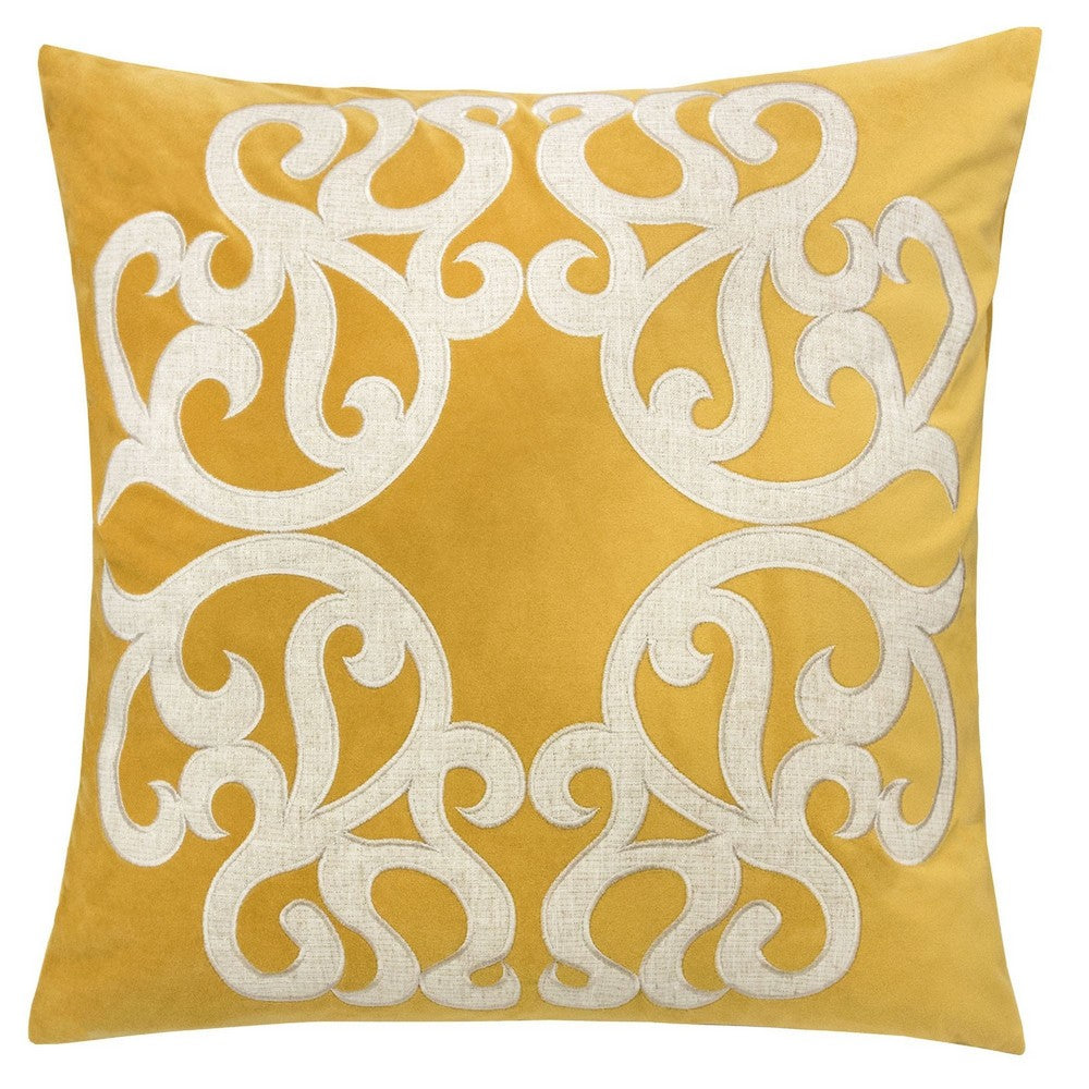 Dery 20x20 Square Throw Pillow Cover | 2 Side Yellow Cover Velvet Vintage