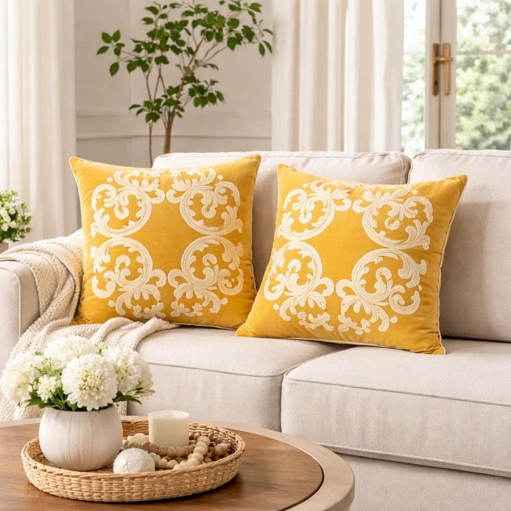 Dery 20x20 Square Throw Pillow Cover | 2 Side Yellow Cover Velvet Vintage