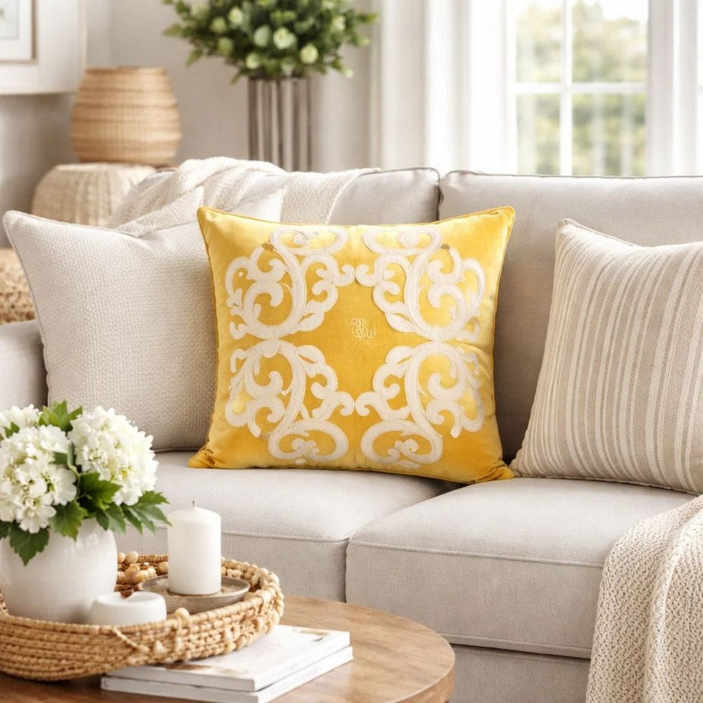 Dery 20x20 Square Throw Pillow Cover | 2 Side Yellow Cover Velvet Vintage