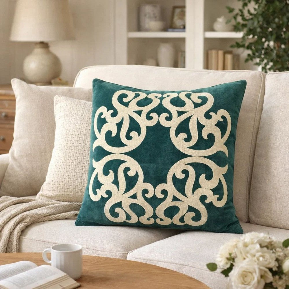 Dery 20x20 Square Throw Pillow Cover | Double Sided Green Velvet Vintage