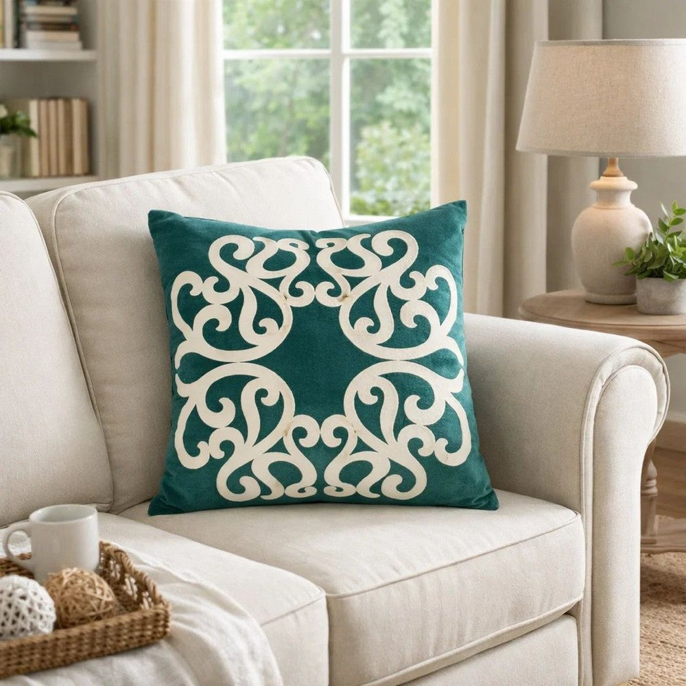Dery 20x20 Square Throw Pillow Cover | Double Sided Green Velvet Vintage