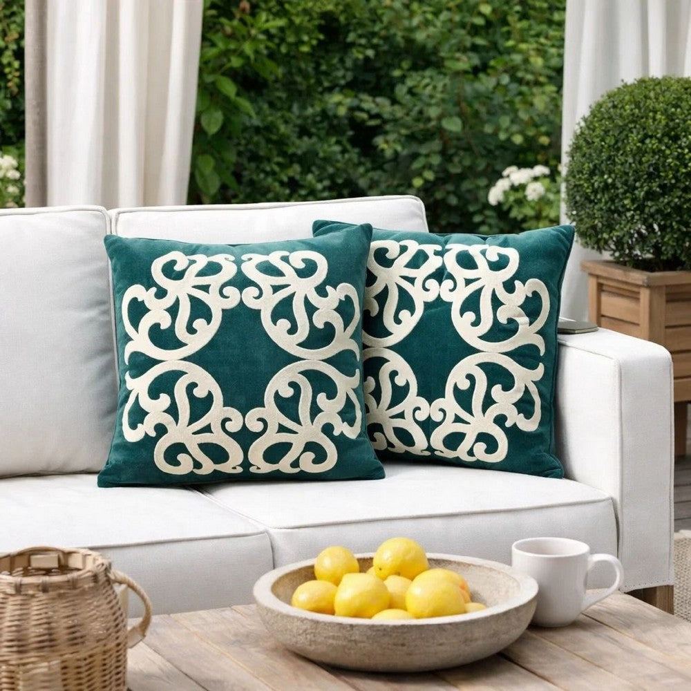 Dery 20x20 Square Throw Pillow Cover | Double Sided Green Velvet Vintage