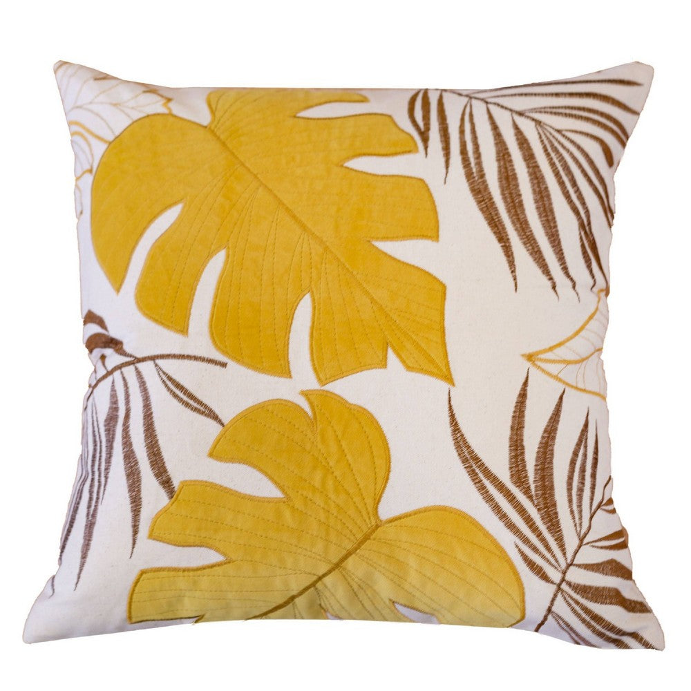 Lefy Accent Pillow Cover | Yellow Cover White Autumn Leaf Vibes | 20" Square