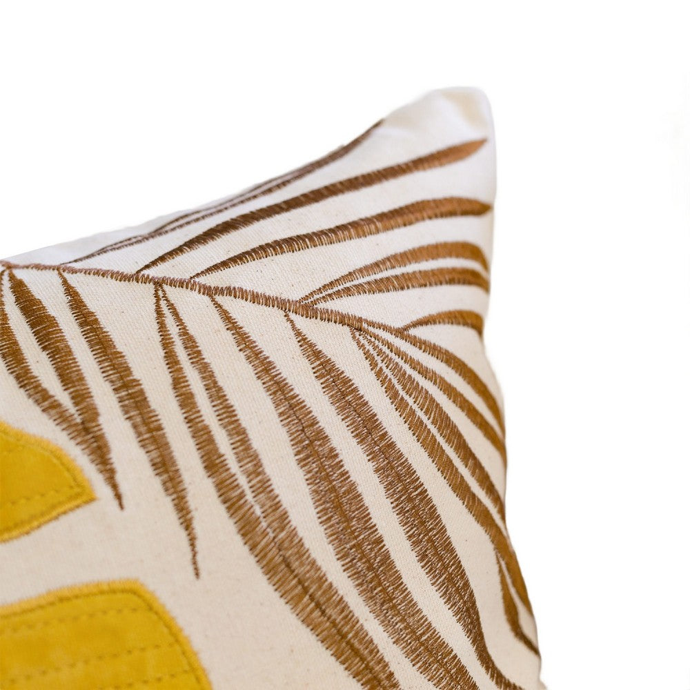 Lefy Accent Pillow Cover | Yellow Cover White Autumn Leaf Vibes | 20" Square