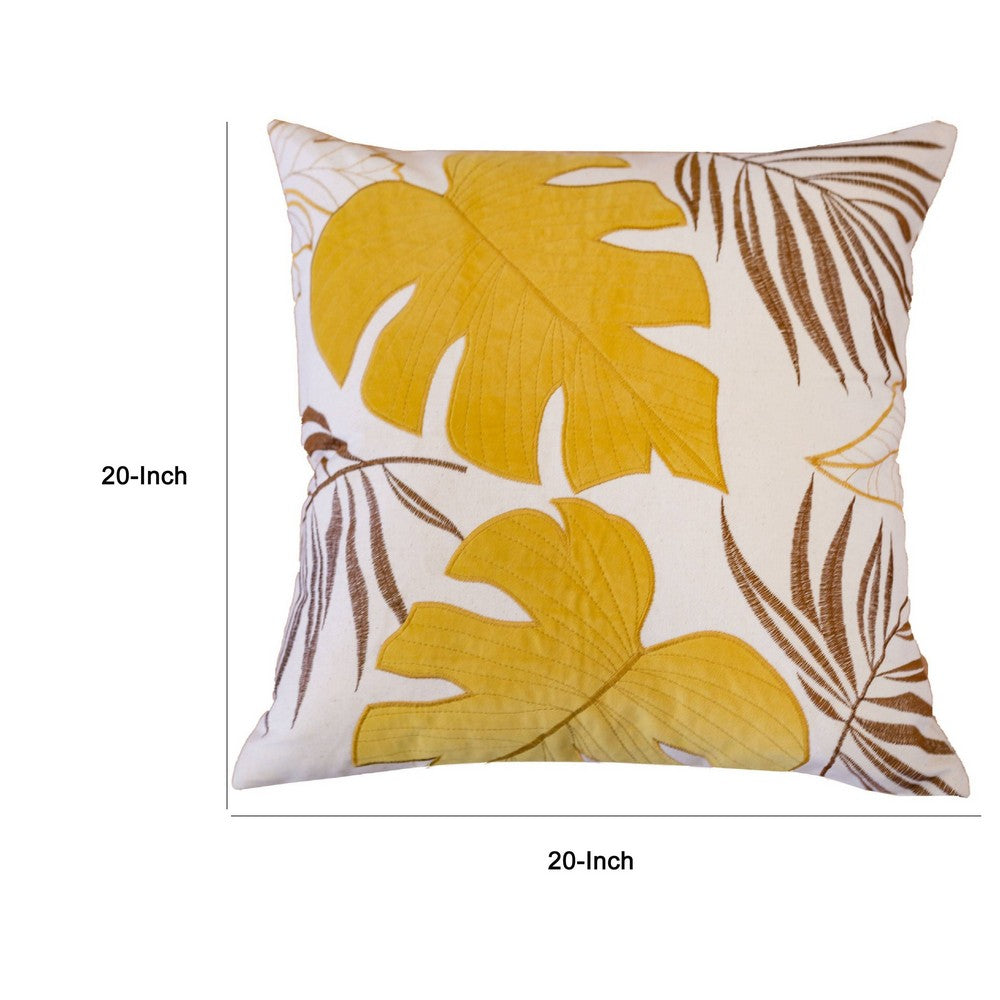 Lefy Accent Pillow Cover | Yellow Cover White Autumn Leaf Vibes | 20" Square
