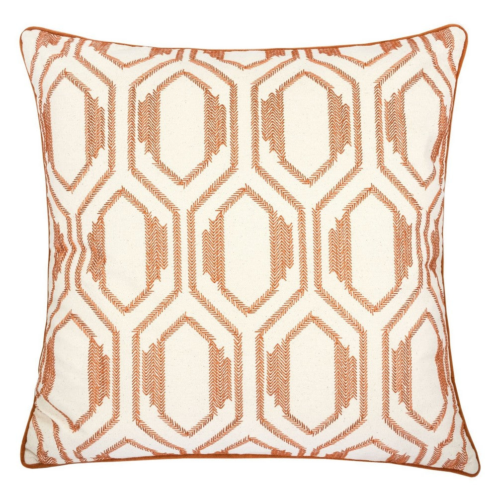 Throw Pillow Cover | Rust Orange Herringbone Pattern Embroidery 20" Square