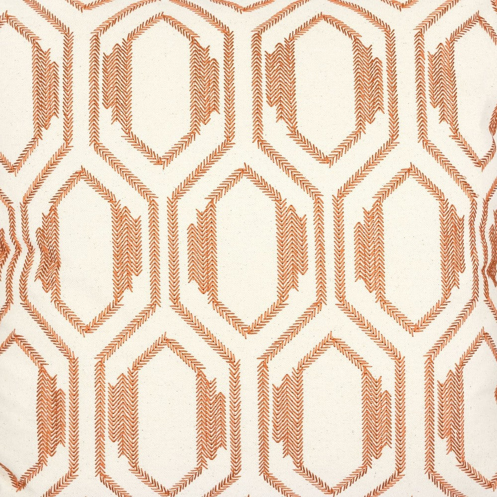Throw Pillow Cover | Rust Orange Herringbone Pattern Embroidery 20" Square