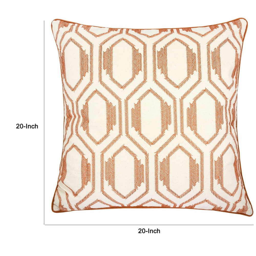 Throw Pillow Cover | Rust Orange Herringbone Pattern Embroidery 20" Square