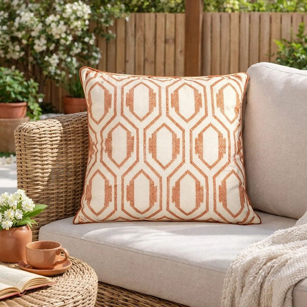 Throw Pillow Cover | Rust Orange Herringbone Pattern Embroidery 20" Square